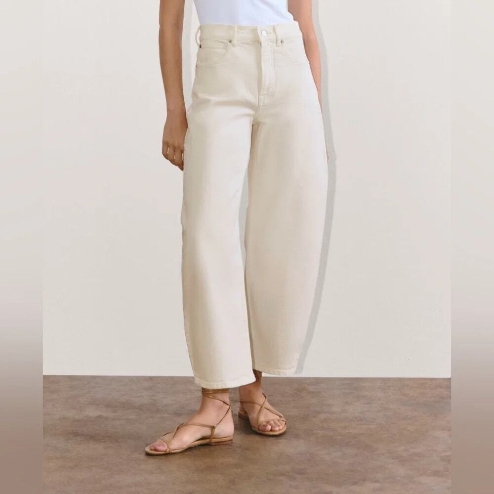 Everlane The Way High Curve Jean Womens 26 R Ecru Wide Barrel Leg High Rise NWOT